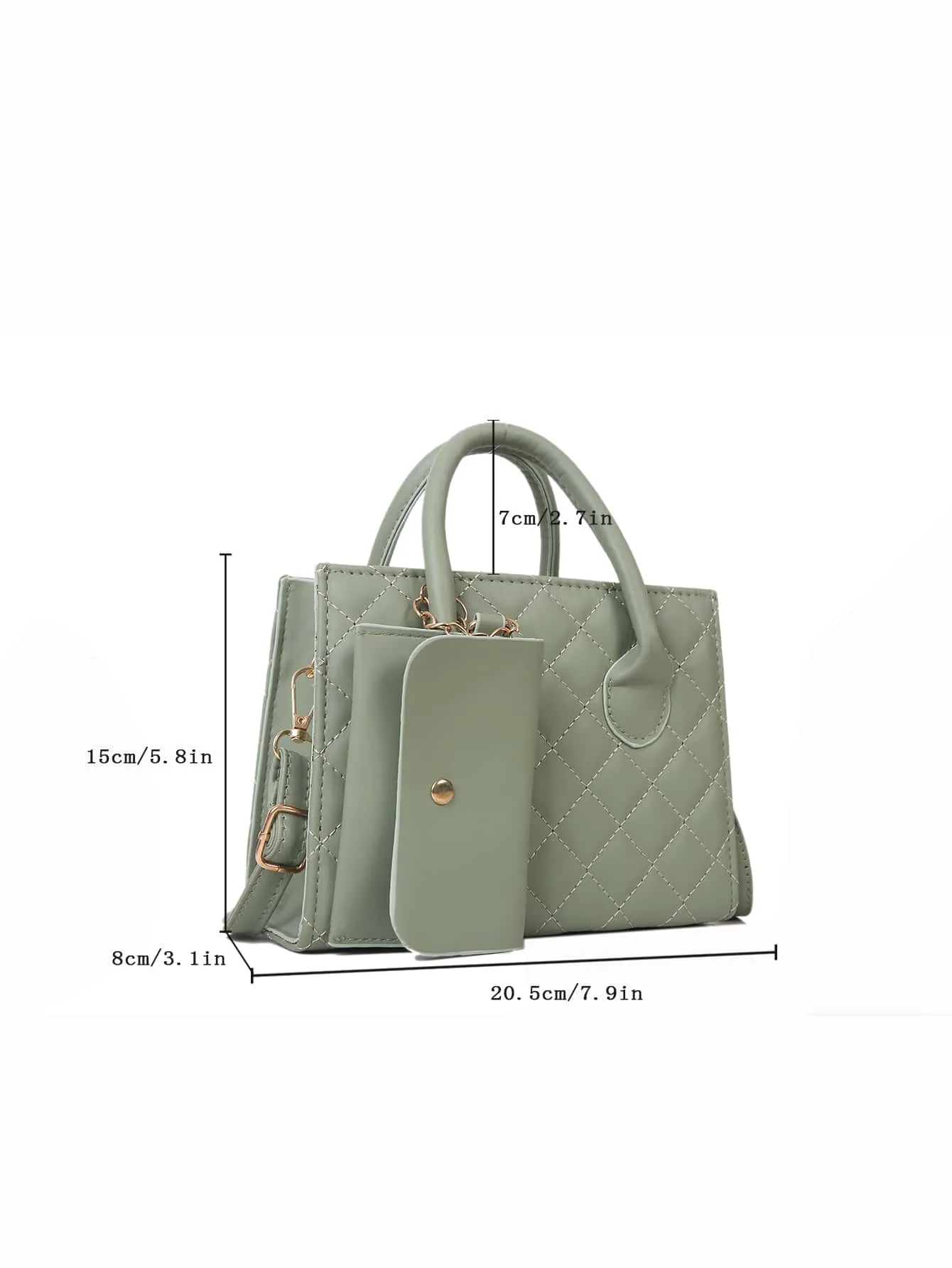 Argyle Quilted Double Handle Square Bag With Coin Purse - Light Green