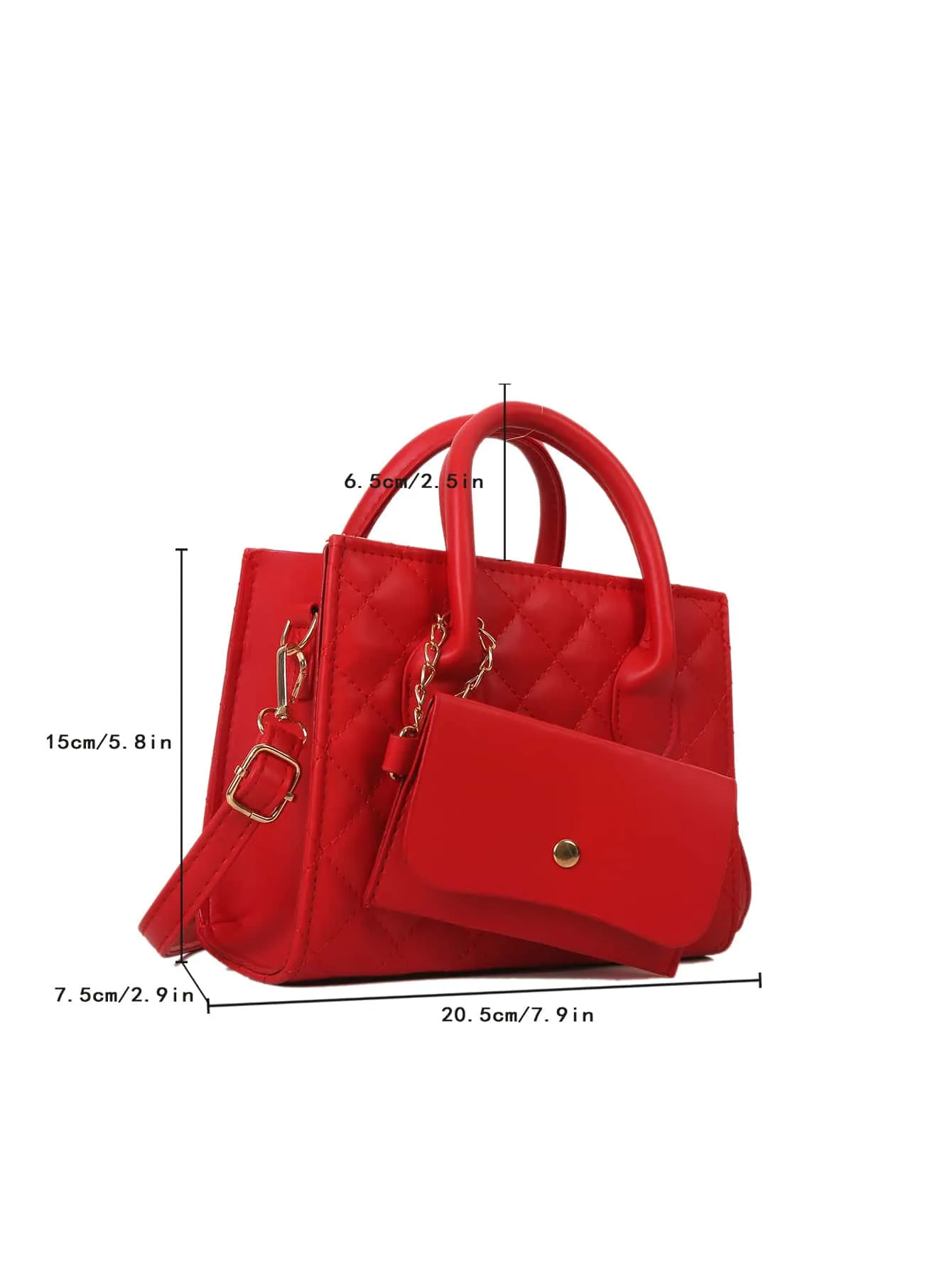 Argyle Quilted Double Handle Square Bag With Coin Purse - Red