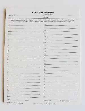 Auction Listing Form (1 or 2-Part)