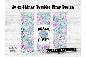 Beach Please Leopard Mermaid 20 oz Skinny Tumbler Wrap Digital Download