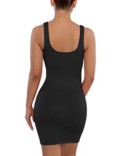 BEAGIMEG Women's Casual Basic Sleeveless Tank Top Bodycon Mini Club Dress Black