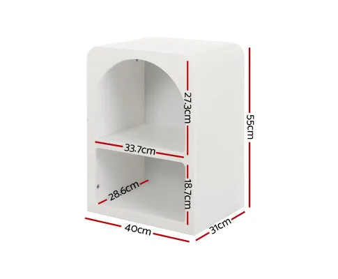 Bedside Table Shelves Side End Table Storage Nightstand White ARCHED