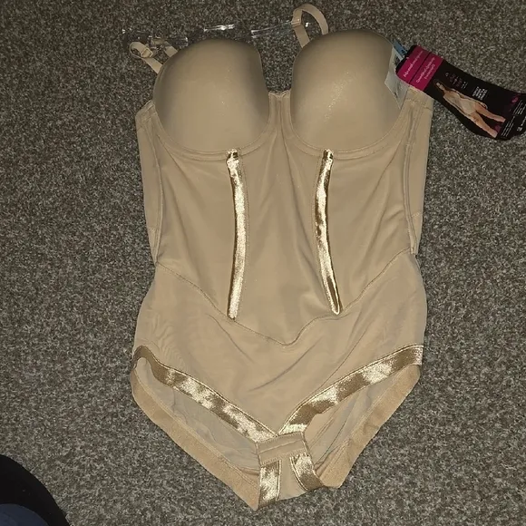 Beige Shapewear Bodysuit with Gold Accents BY Maidenform size 49C And 36B