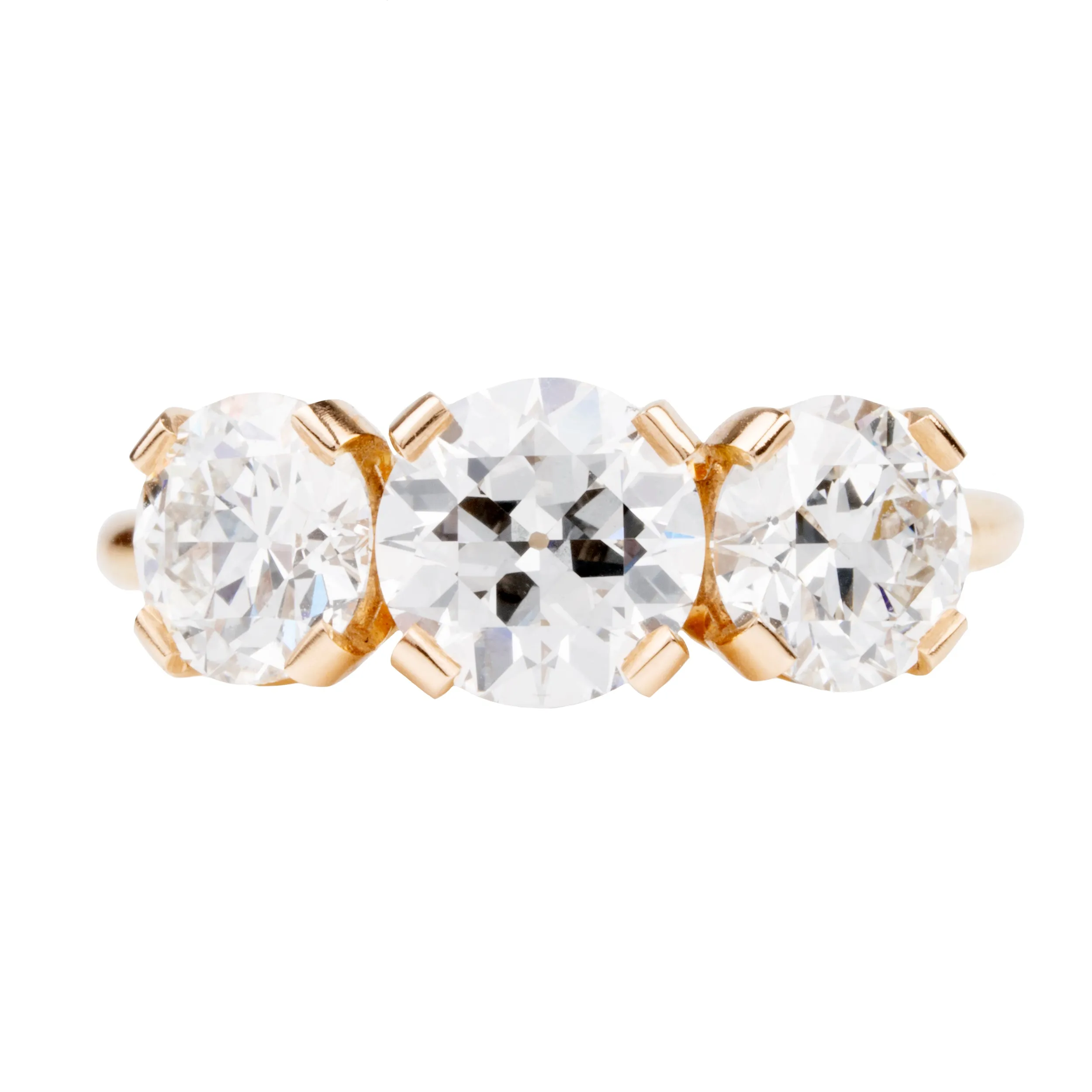 Bell & Bird Tab Prong Three Stone Ring