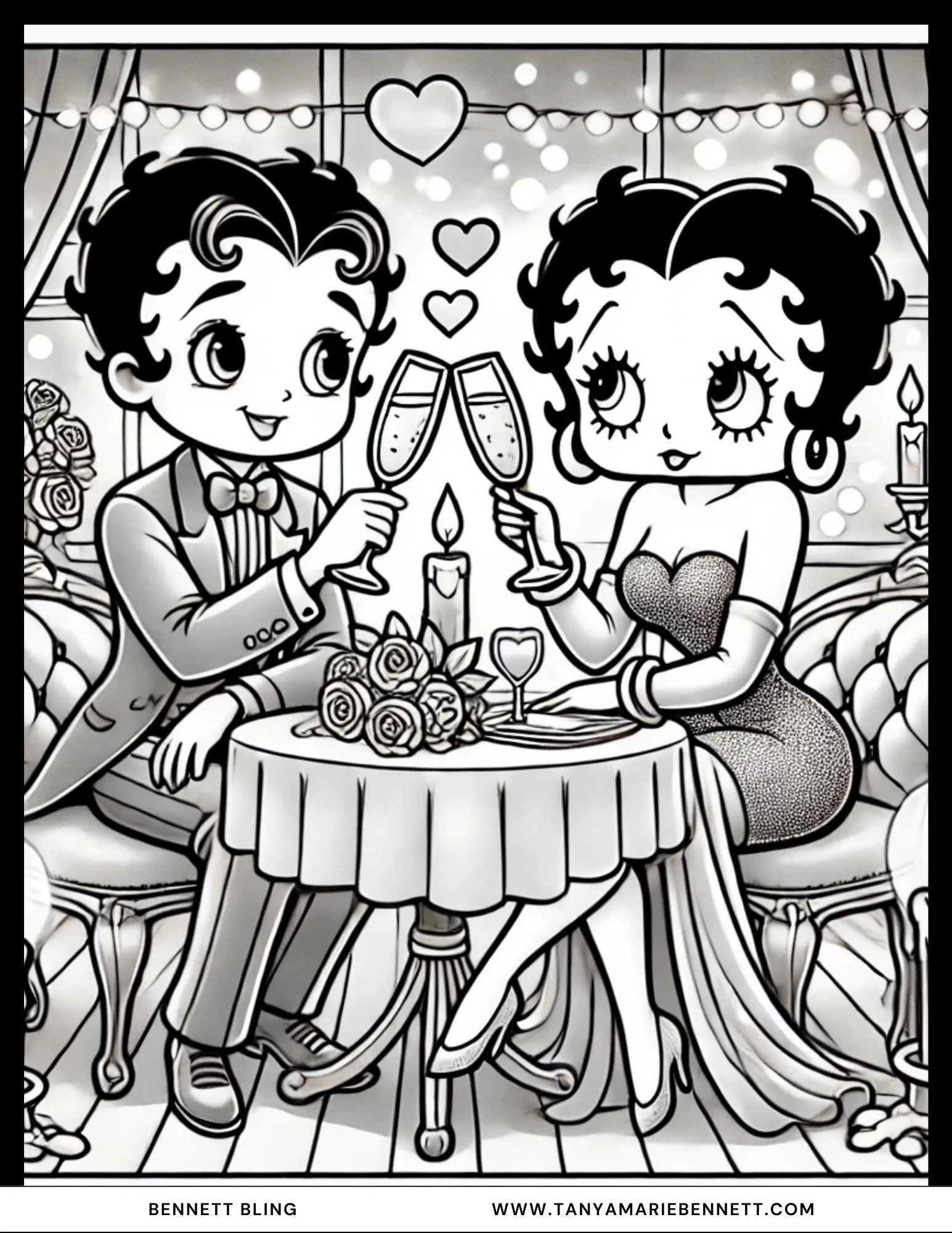 Betty Bling The Color of Love Coloring Book, Betty Boop Coloring Book, Digital Download, Valentine Printable, Valentines Gift, Digital Art