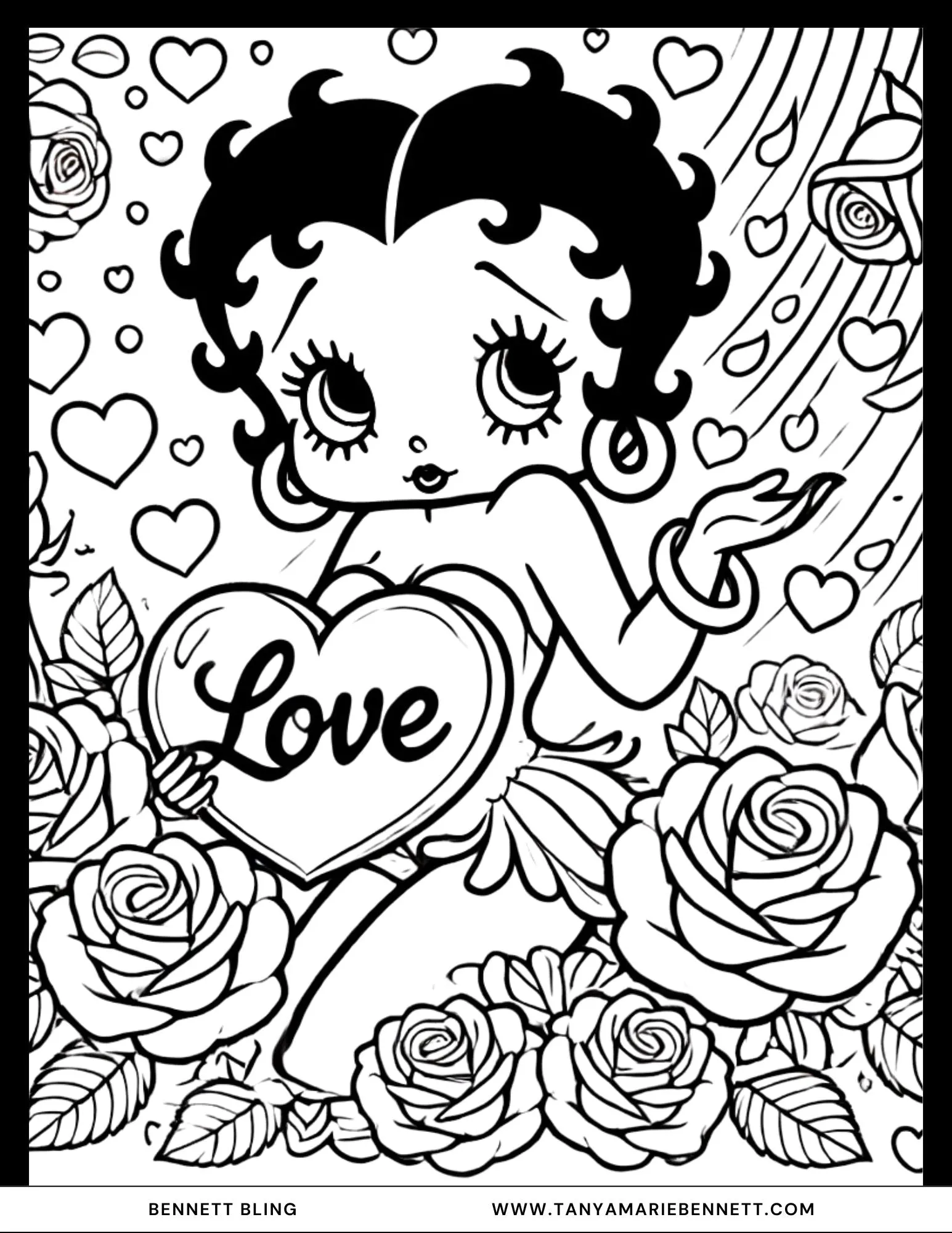Betty Bling The Color of Love Coloring Book, Betty Boop Coloring Book, Digital Download, Valentine Printable, Valentines Gift, Digital Art