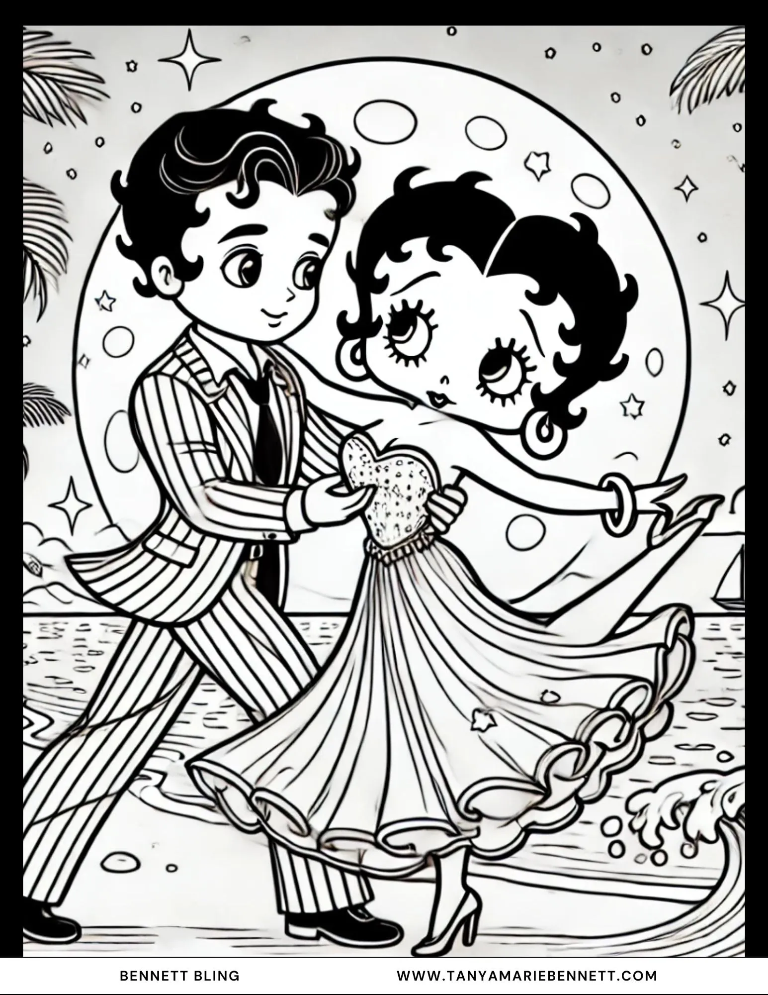Betty Bling The Color of Love Coloring Book, Betty Boop Coloring Book, Digital Download, Valentine Printable, Valentines Gift, Digital Art