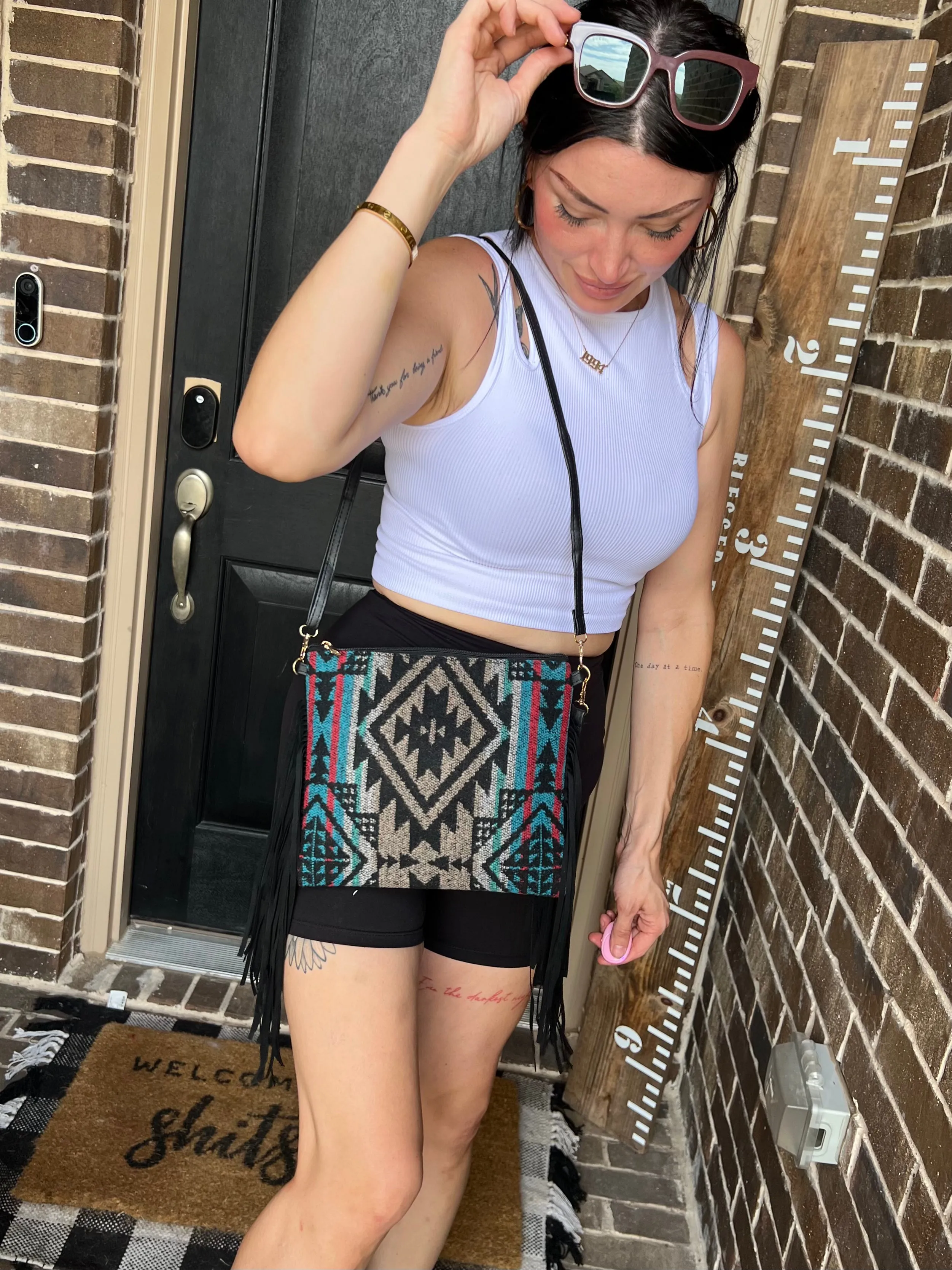 Black & Blue Aztec Fringe Multi Bag