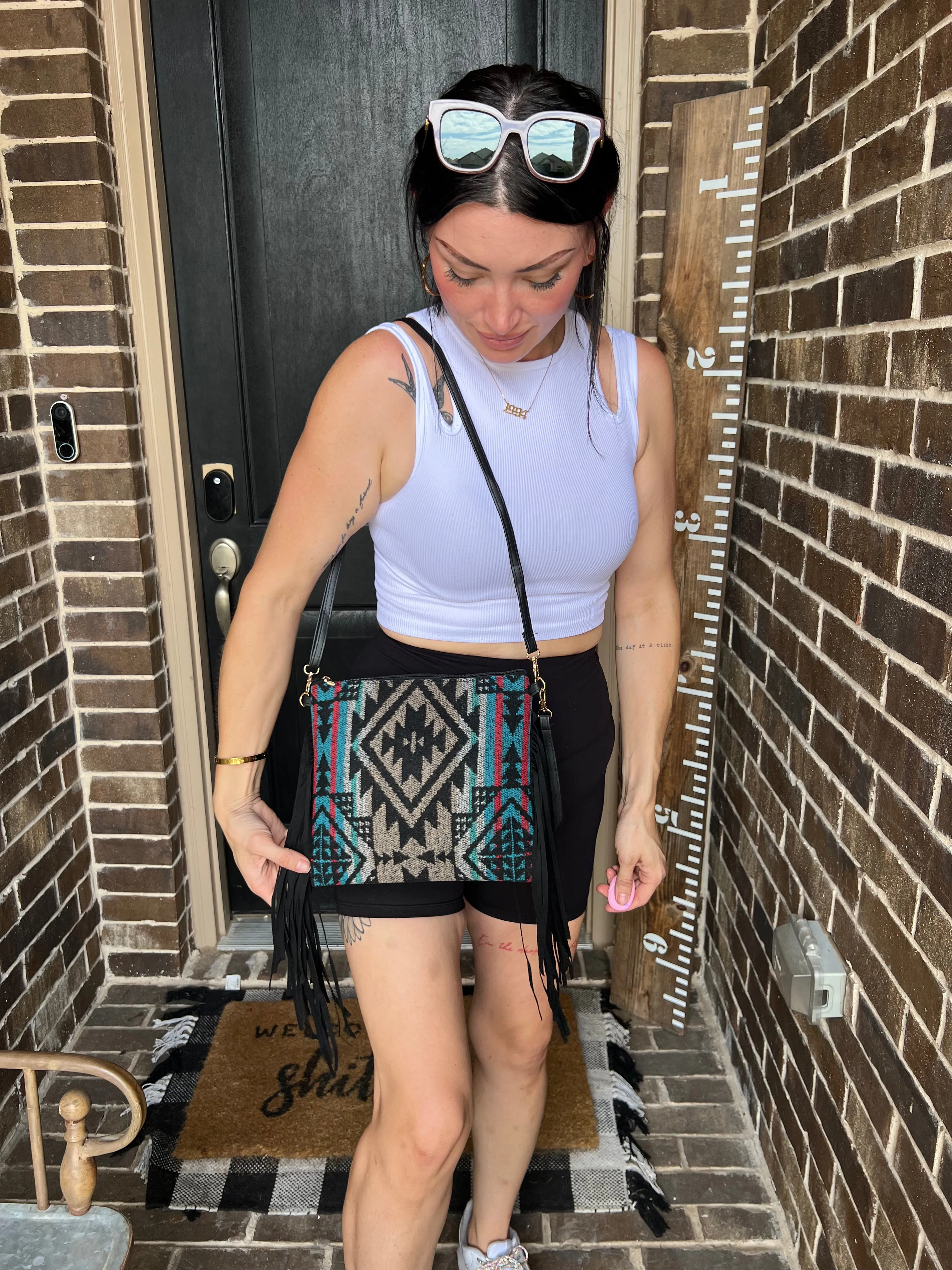 Black & Blue Aztec Fringe Multi Bag