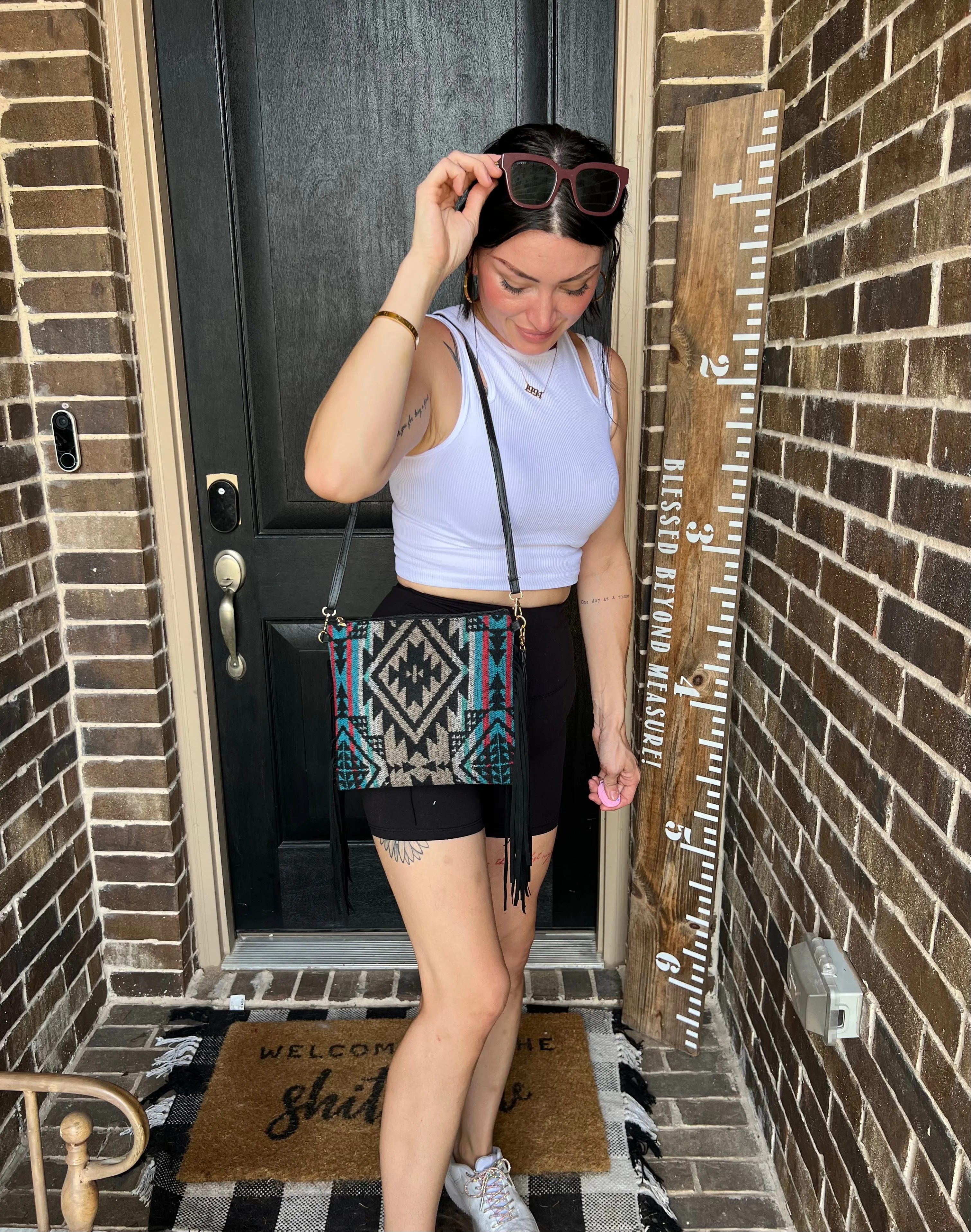 Black & Blue Aztec Fringe Multi Bag