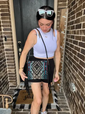 Black & Blue Aztec Fringe Multi Bag