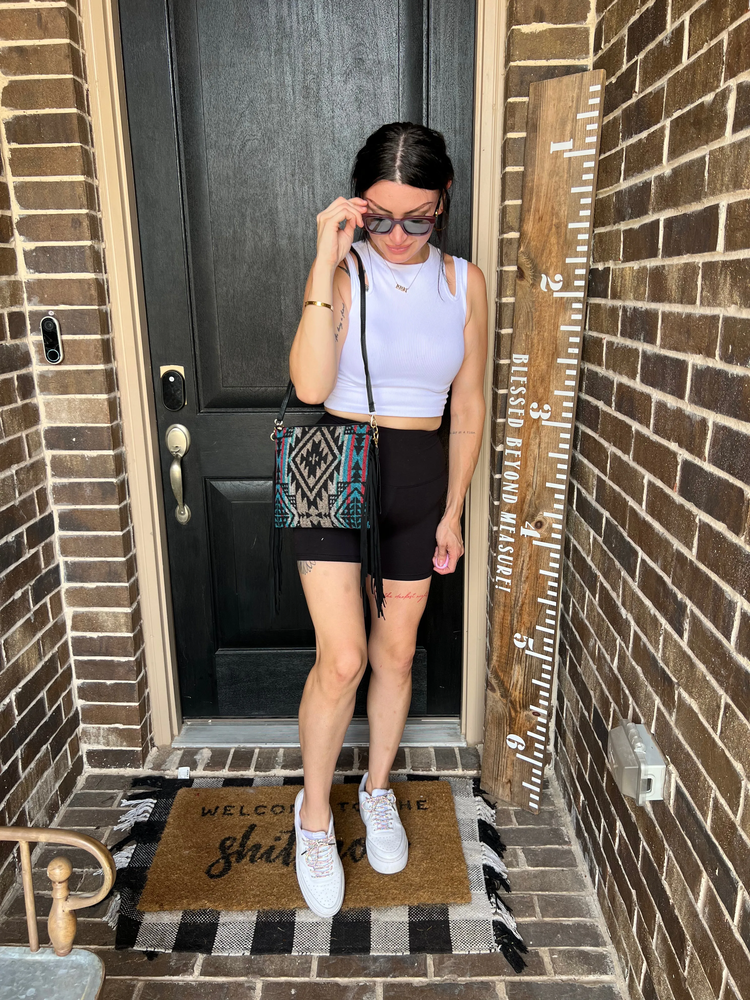 Black & Blue Aztec Fringe Multi Bag