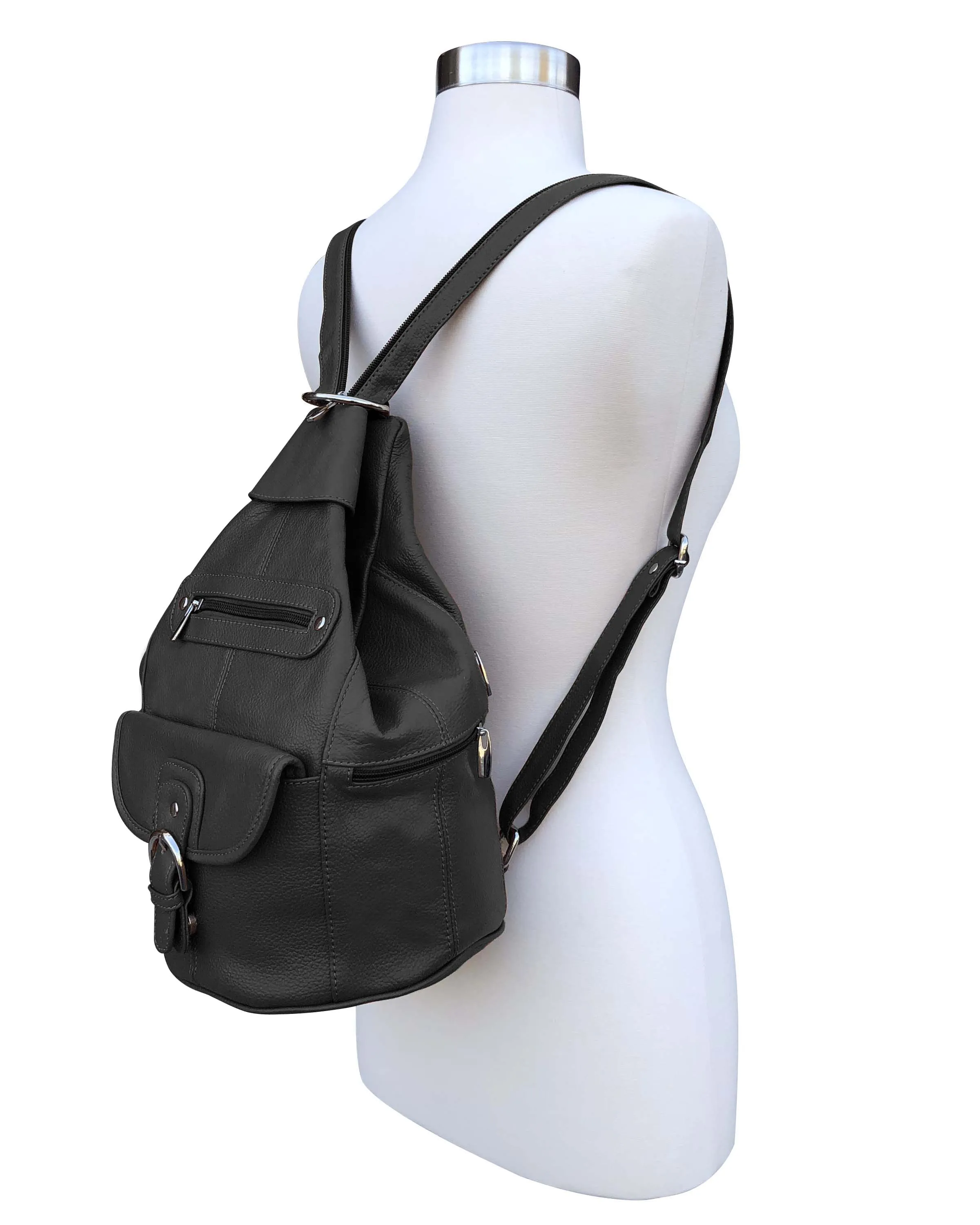 Black cowhide leather backpack