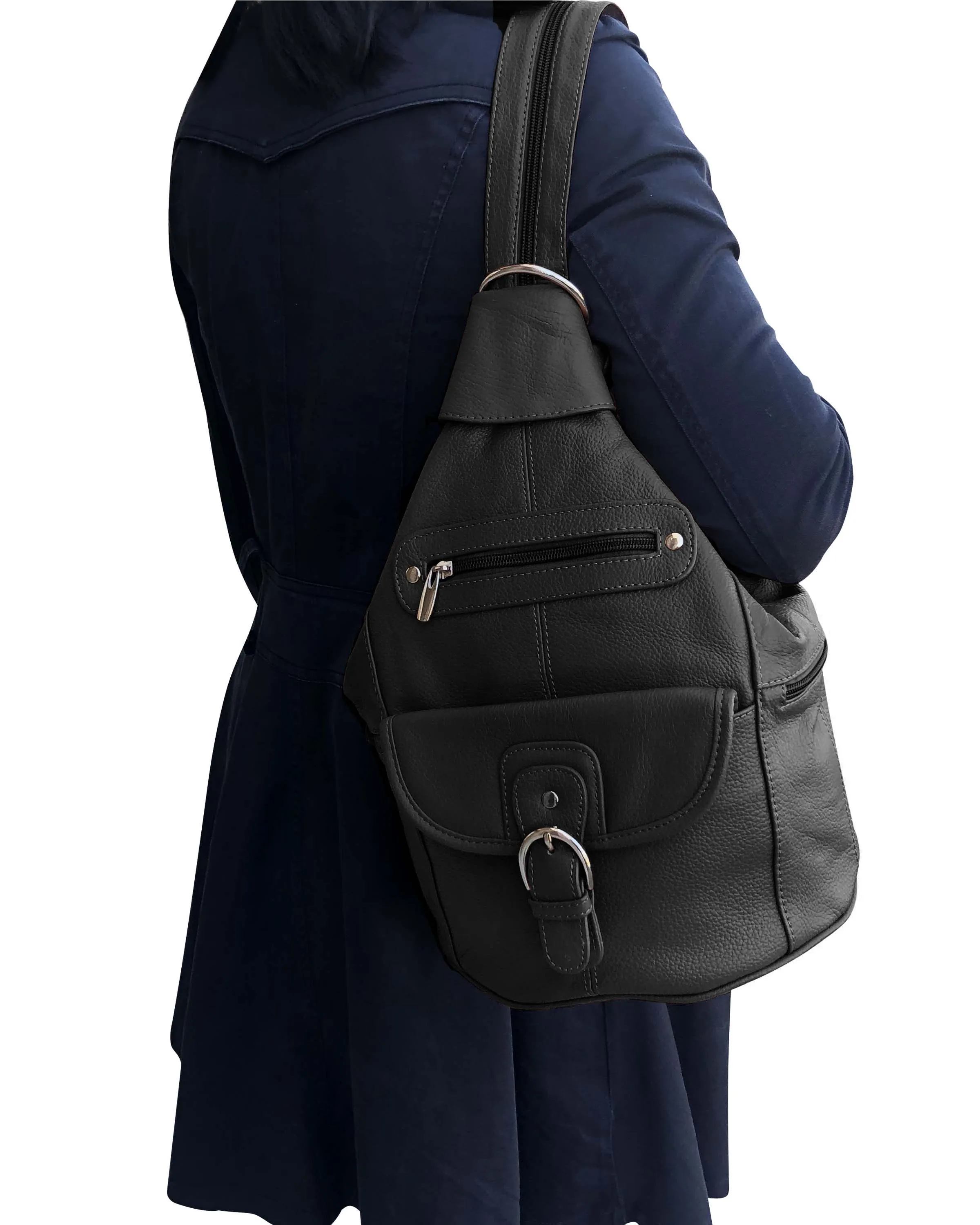 Black cowhide leather backpack