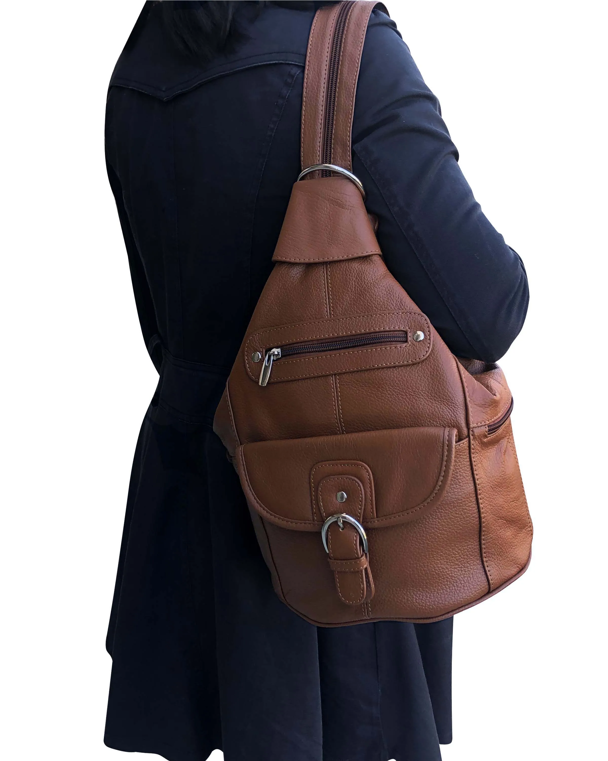 Black cowhide leather backpack