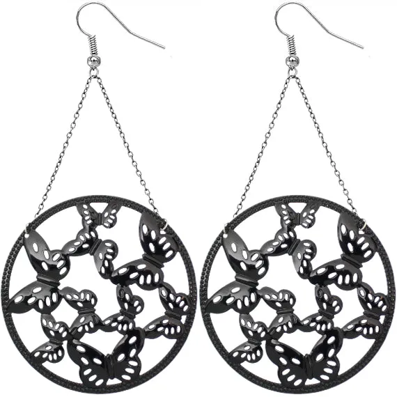 Black Gigantic Butterfly Chain Earrings