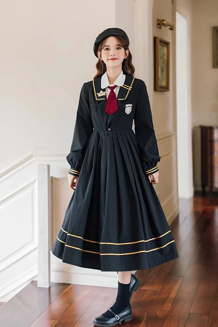 Black Long Sleeves Embroidery Sweet College Style Elegant Lolita Dress