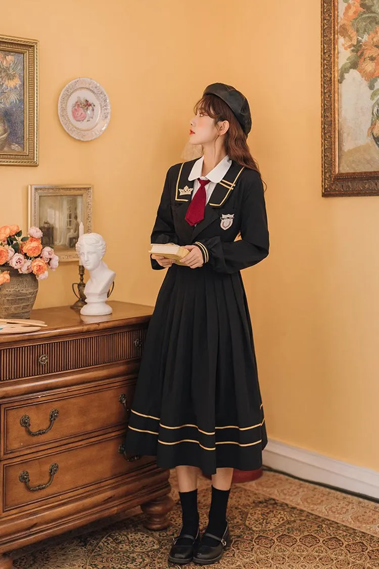 Black Long Sleeves Embroidery Sweet College Style Elegant Lolita Dress
