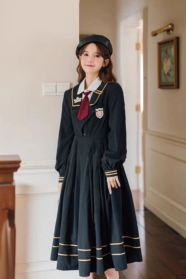 Black Long Sleeves Embroidery Sweet College Style Elegant Lolita Dress