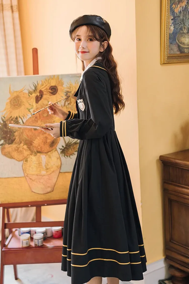 Black Long Sleeves Embroidery Sweet College Style Elegant Lolita Dress