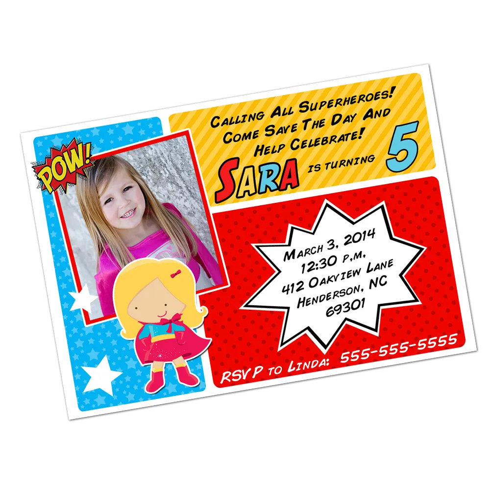 Blonde Superhero Girl Digital Invitation