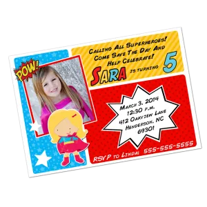 Blonde Superhero Girl Digital Invitation