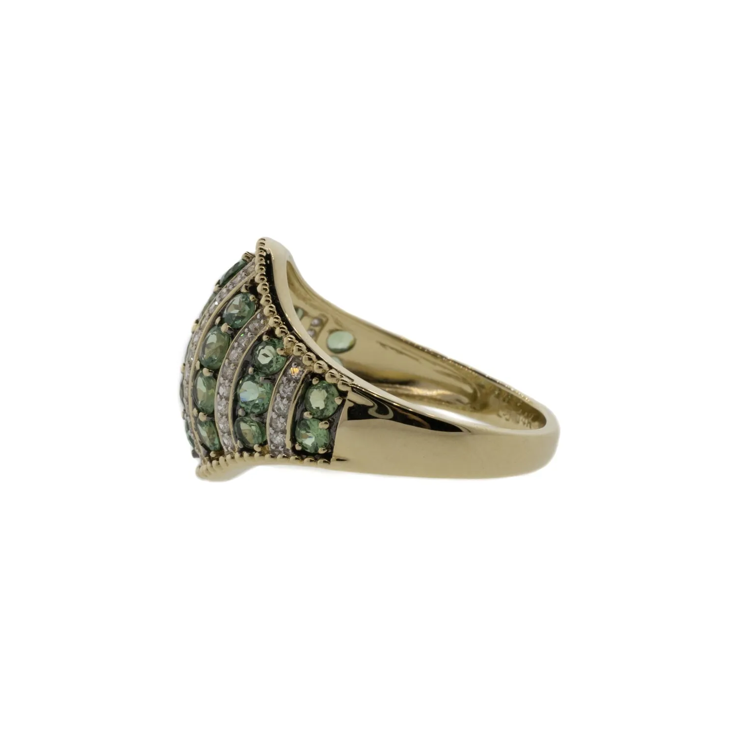 Blue Green Tourmaline and Diamond Milgrain Ring