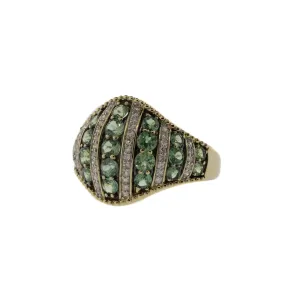 Blue Green Tourmaline and Diamond Milgrain Ring