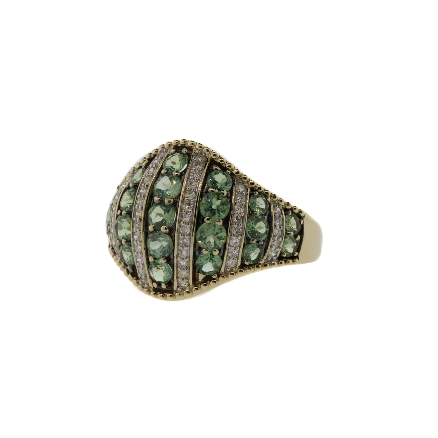 Blue Green Tourmaline and Diamond Milgrain Ring