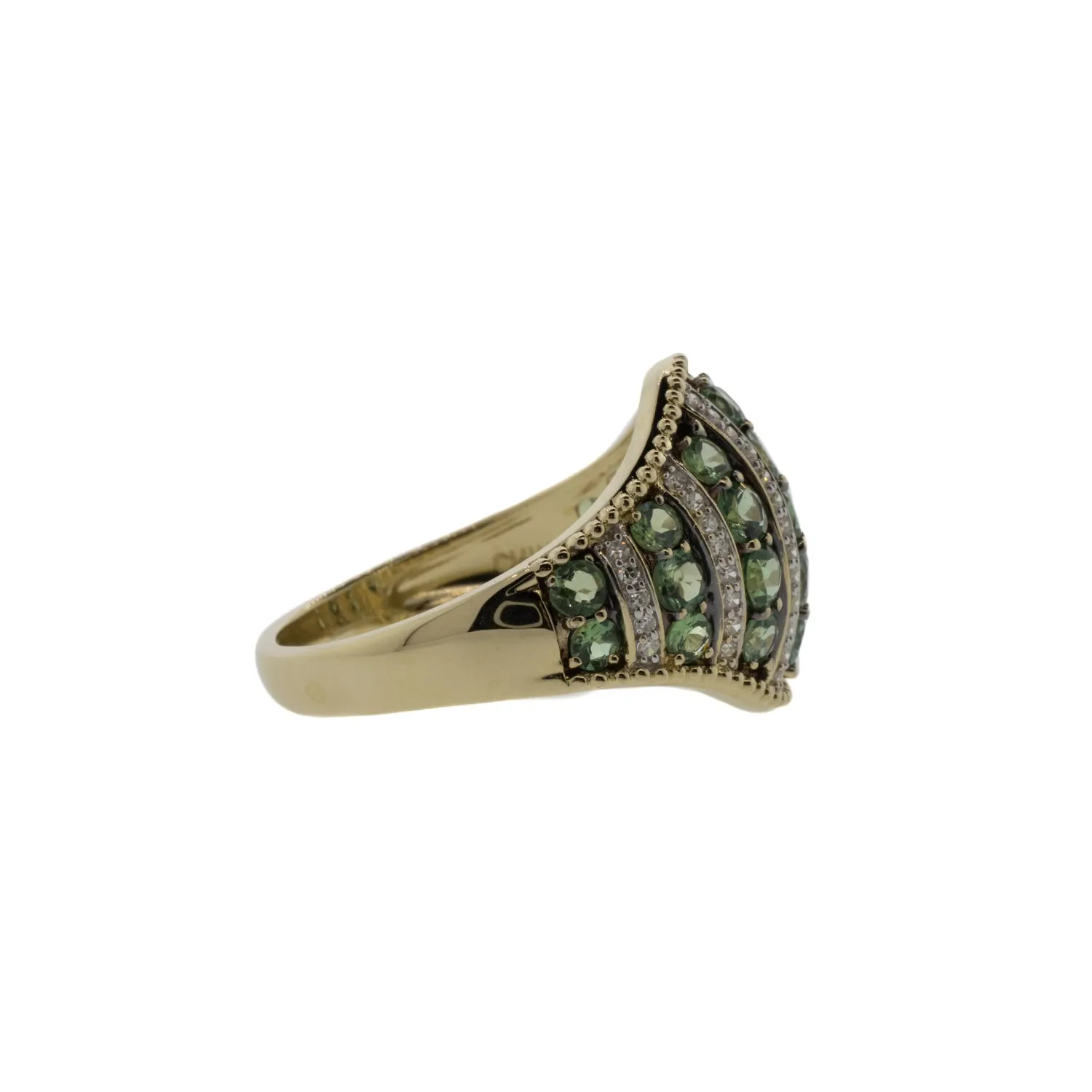 Blue Green Tourmaline and Diamond Milgrain Ring