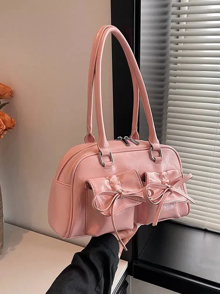 Bow Decoration Leather Handbag