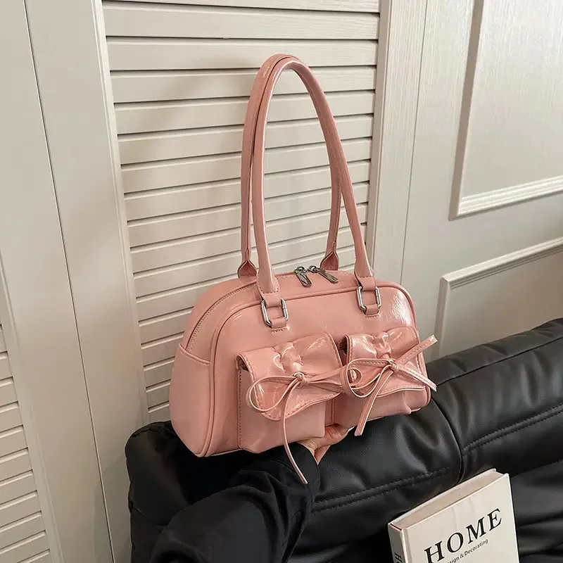 Bow Decoration Leather Handbag