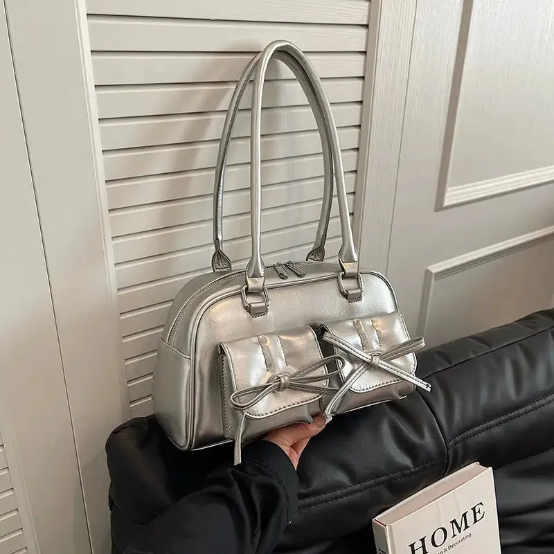 Bow Decoration Leather Handbag