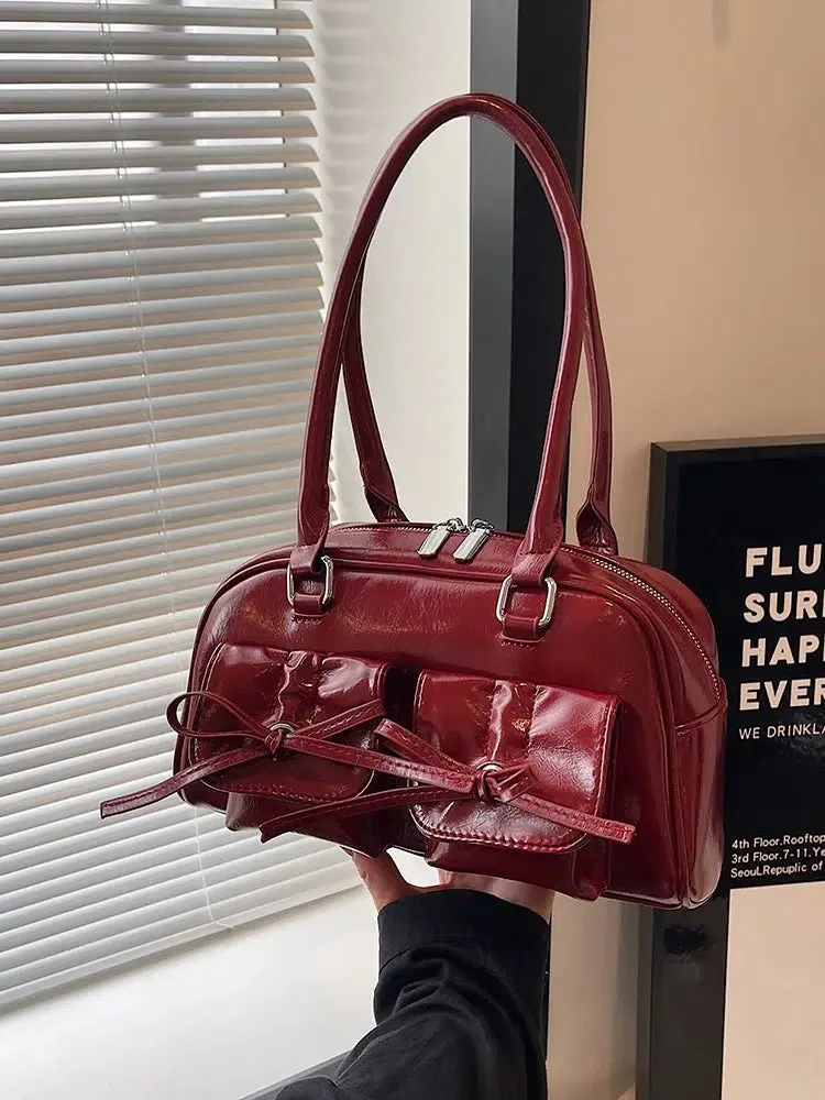 Bow Decoration Leather Handbag