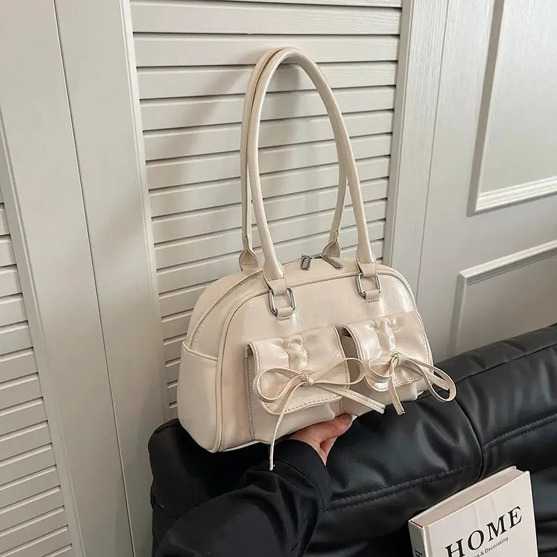 Bow Decoration Leather Handbag