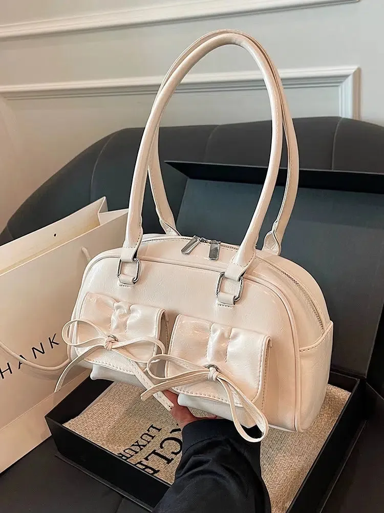 Bow Decoration Leather Handbag