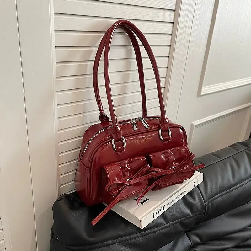 Bow Decoration Leather Handbag