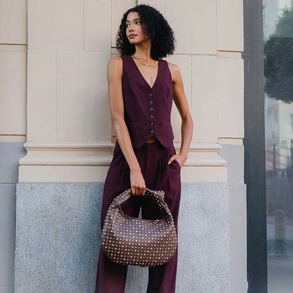 Brigitte Large Studded Red Shoulder Bag