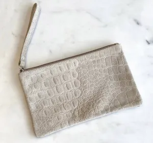 Bristol Embossed Leather Wristlet (Cream)
