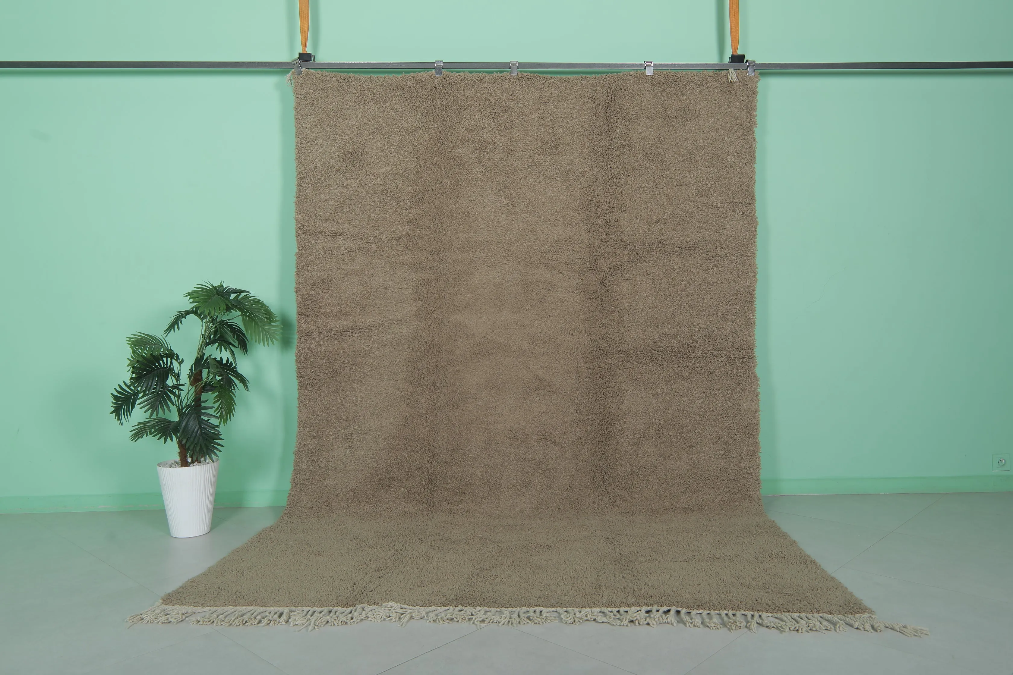 Brown Moroccan Rug - 7.3 x 10.6 Feet | Handwoven Wool Carpet