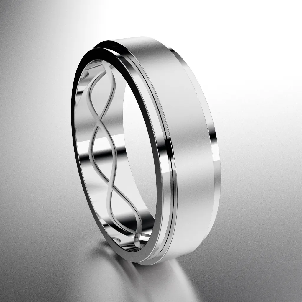 Brushed 14kt White Gold 6mm Step Edge and Interior Infinity Groove Wedding Band