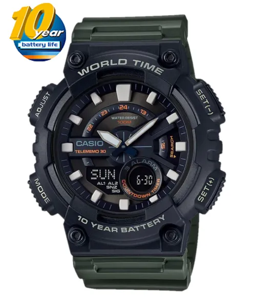 Casio Analog-Digital Men's Watch AEQ-110W-3A Resin Band Resin Glass Battery Life 10-Years
