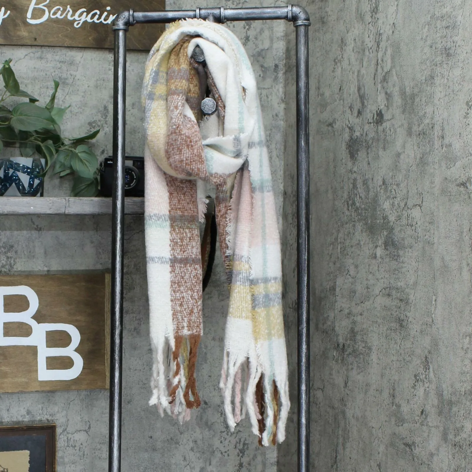 Cejon Women's Spacious Plaid Blanket Wrap Scarf With Fringe