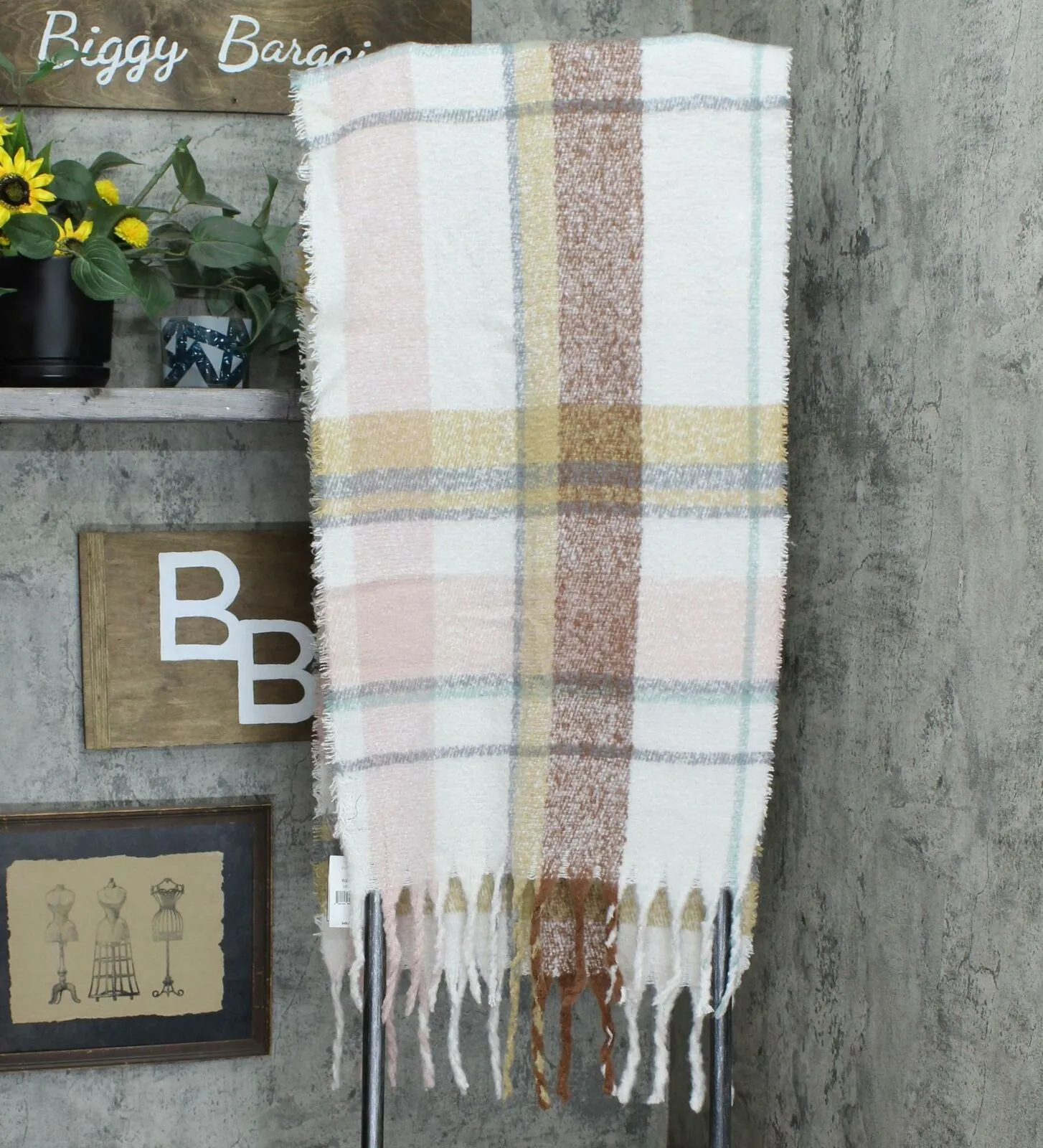 Cejon Women's Spacious Plaid Blanket Wrap Scarf With Fringe
