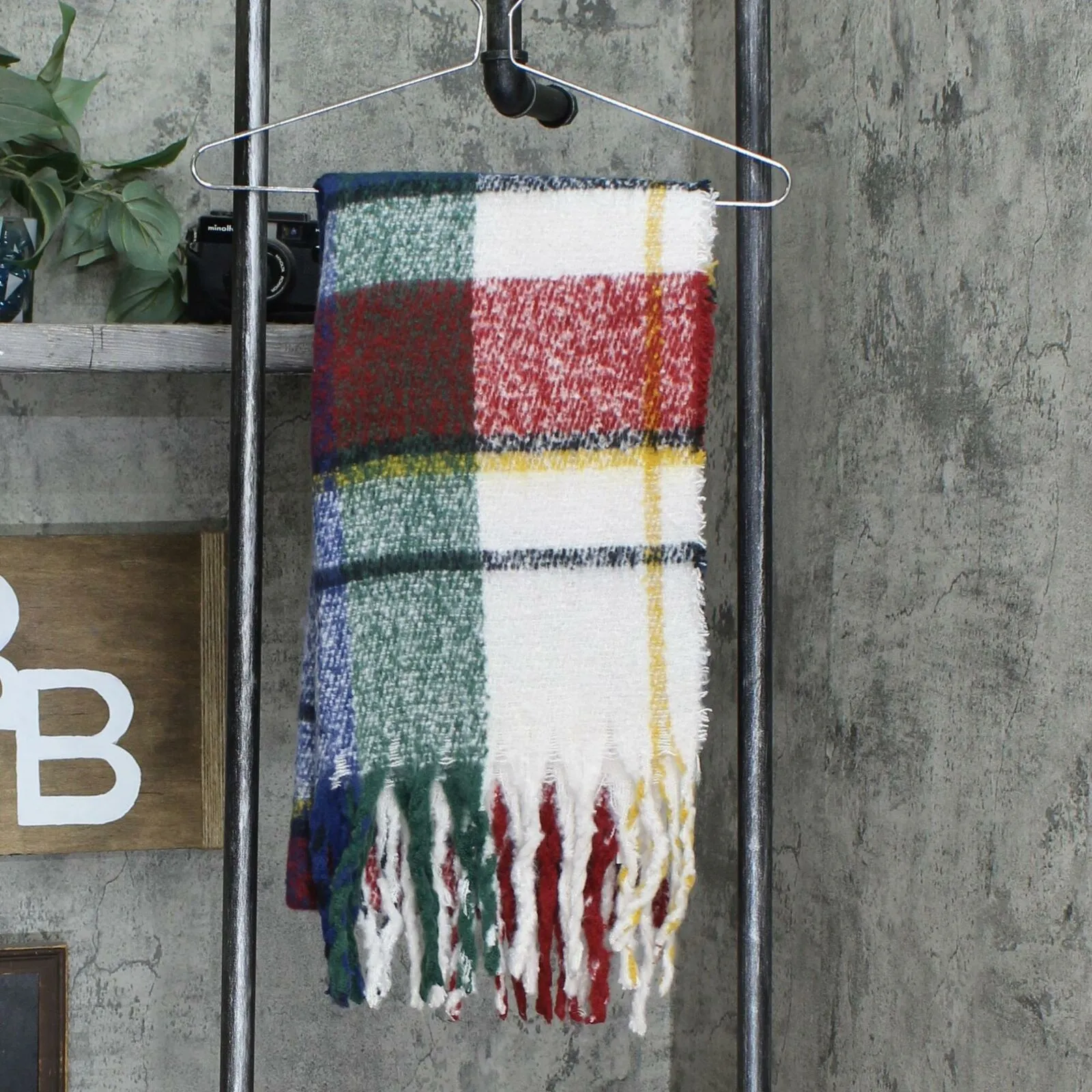 Cejon Women's Spacious Plaid Blanket Wrap Scarf With Fringe