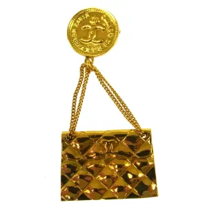CHANEL CC Logos Bag Motif Brooch Pin Corsage Gold-Tone AK26008k