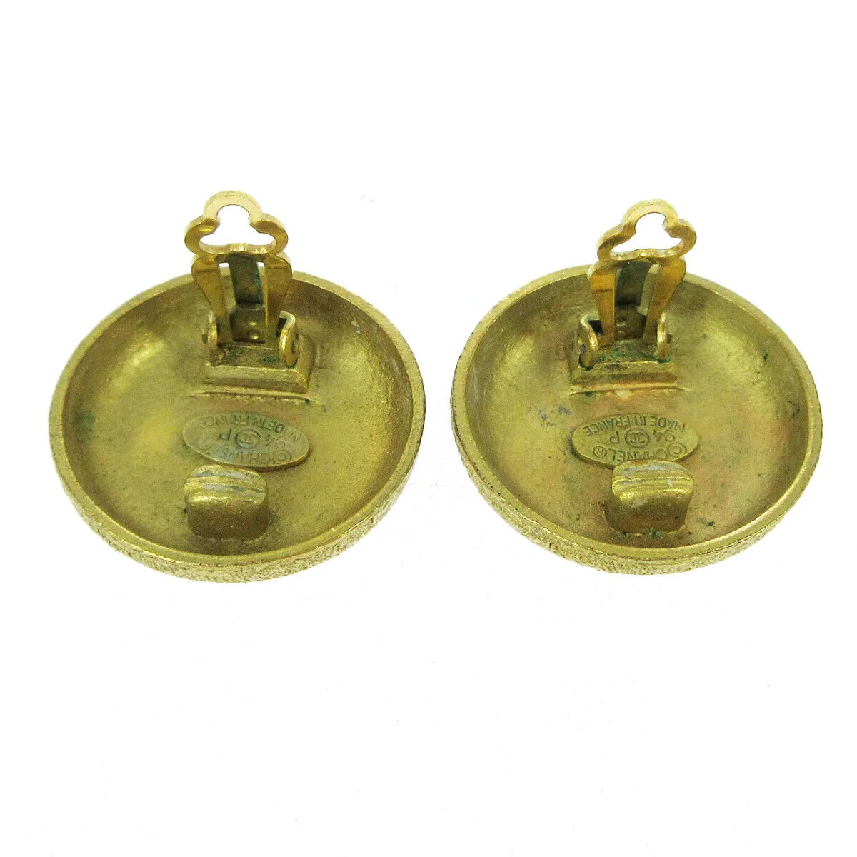 CHANEL CC Logos Button Motif Earrings Gold-Tone Clip-On 94P Accessories AK38473i
