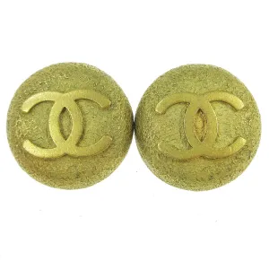 CHANEL CC Logos Button Motif Earrings Gold-Tone Clip-On 94P Accessories AK38473i