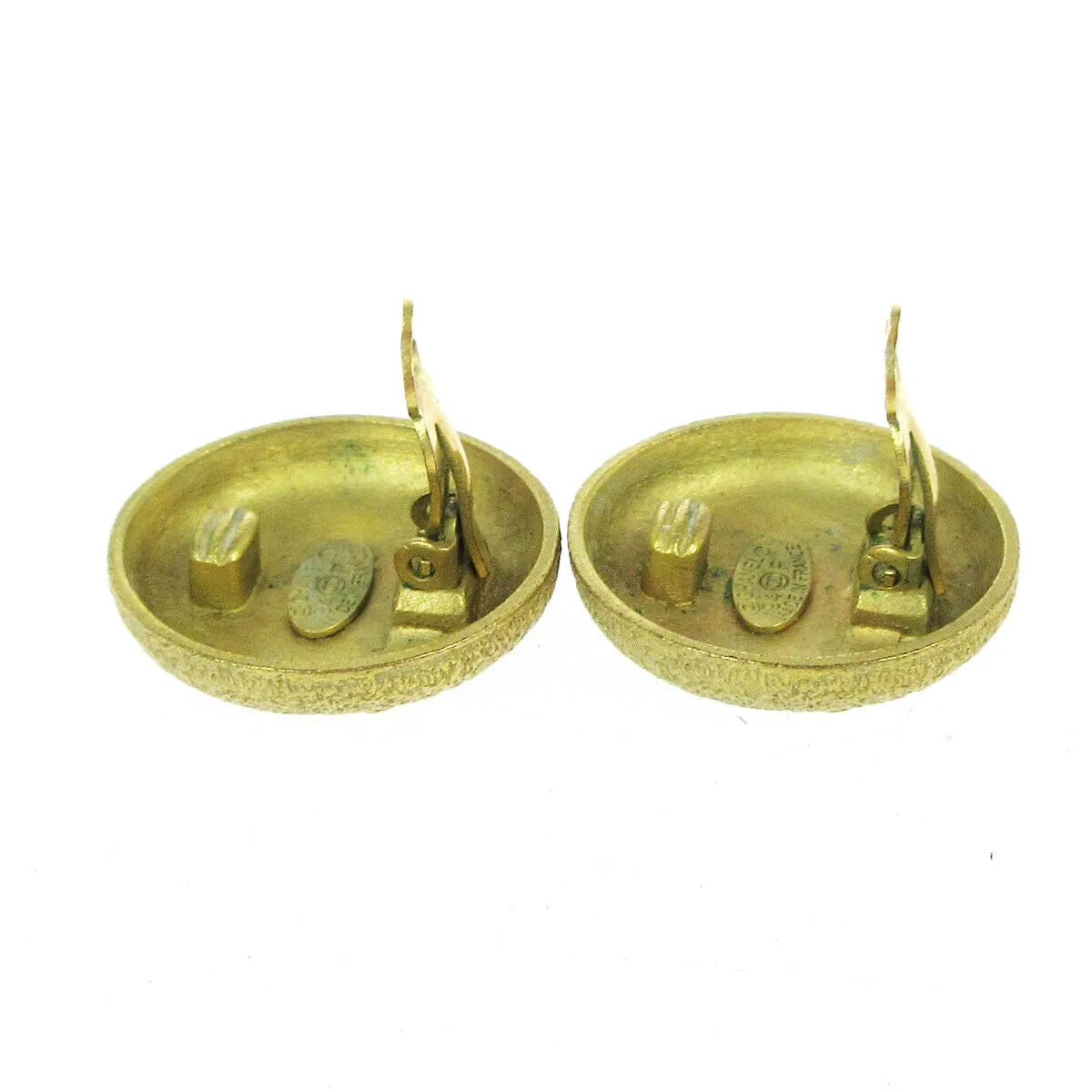 CHANEL CC Logos Button Motif Earrings Gold-Tone Clip-On 94P Accessories AK38473i