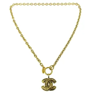 CHANEL CC Logos Charm Gold Chain Pendant Necklace Accessories AK38385b